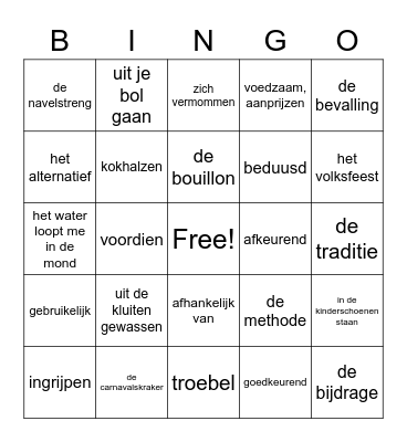 TA Thema 3 Woordenschat Bingo Card