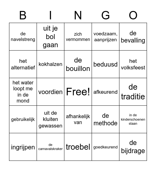 TA Thema 3 Woordenschat Bingo Card