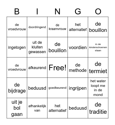 TA Thema 3 Woordenschat Bingo Card