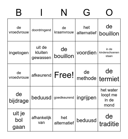 TA Thema 3 Woordenschat Bingo Card