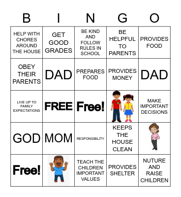 Roles and Responsibilities of Family Bingo Card