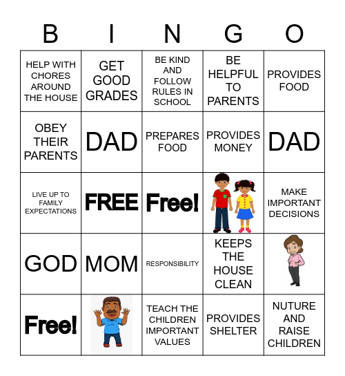 Roles and Responsibilities of Family Bingo Card