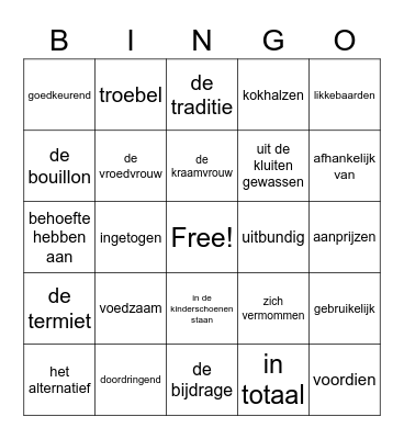 TA Thema 3 Woordenschat Bingo Card