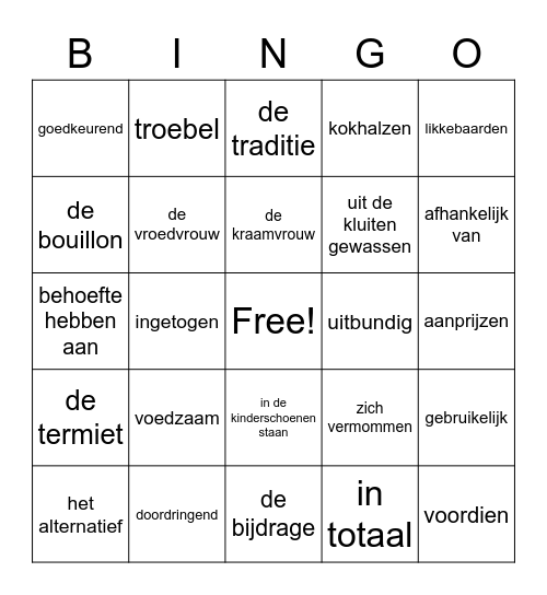 TA Thema 3 Woordenschat Bingo Card