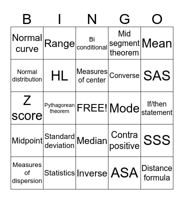 GPS Geometry Unit 1 - 3 Vocab Bingo Card