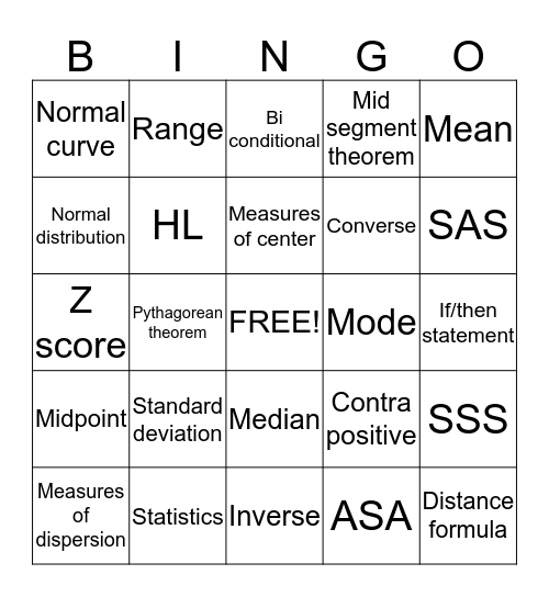 GPS Geometry Unit 1 - 3 Vocab Bingo Card