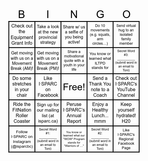 ISPARC BINGO!  November 25 - NW/NE Regions Bingo Card