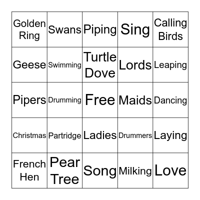 Twelve Days of Christma Bingo Card