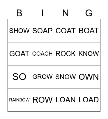 LONG O (O, OA, OW) Bingo Card