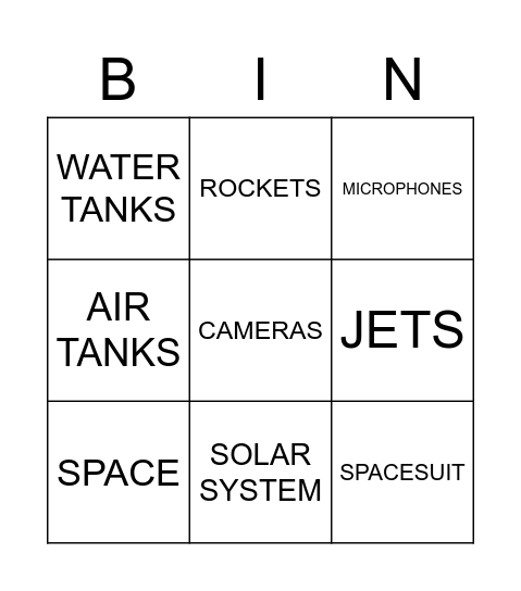 Astronaut Bingo Card