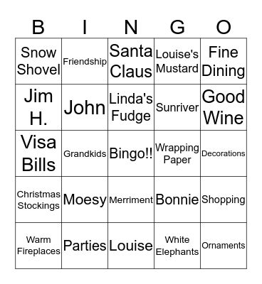 Merry Christmas Snowshoers! Bingo Card