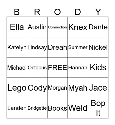 Kids' Connection BINGO! Bingo Card