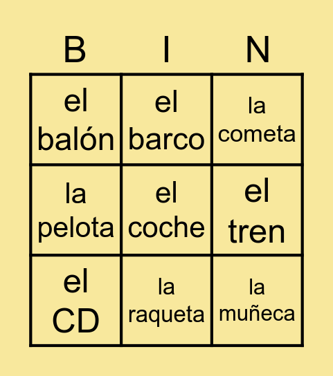 Los juguetes Bingo Card