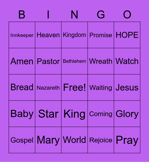 Advent Worship Bingo Card