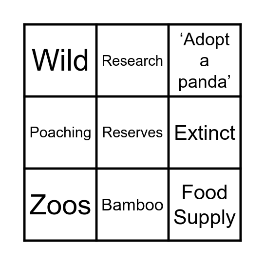 Giant Pandas Bingo Card