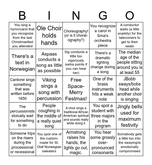 Christmasfest Bingo-Audience Edition Bingo Card