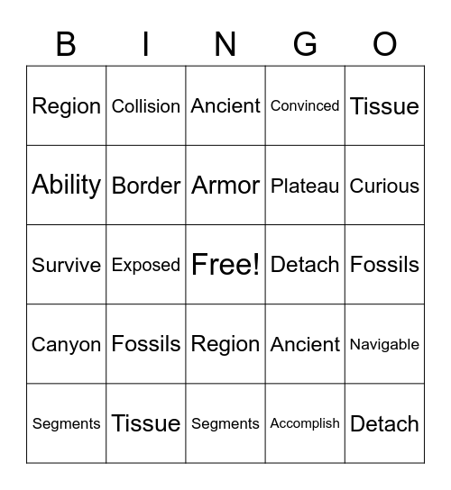 Vocabulary Bingo Card