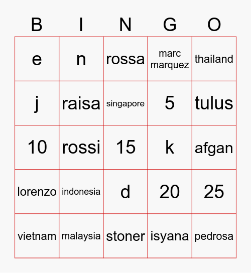 TIM MERAH Bingo Card