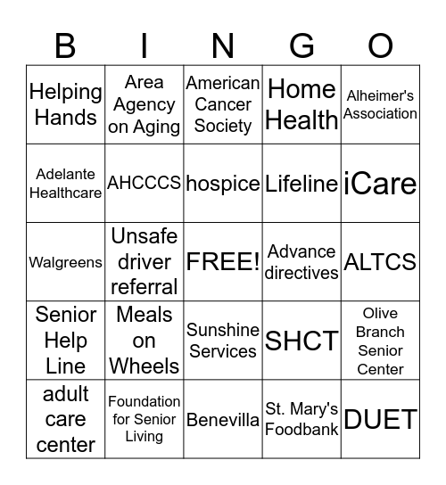 Resource Bingo Card