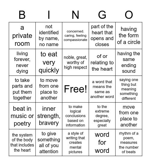 Vocabulary Bingo Card