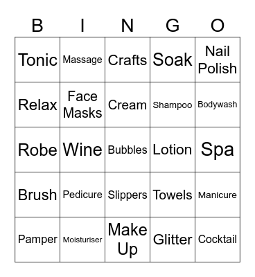 Girls Night In Bingo Card