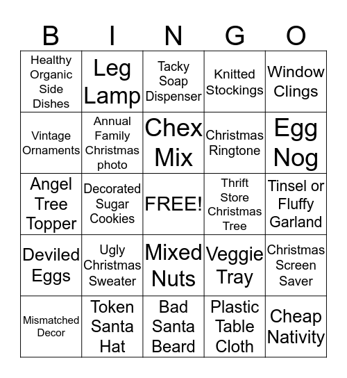Tacky Christmas Party Bingo Card