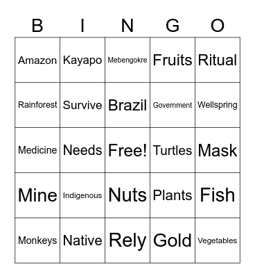 The Kayapo Bingo Card