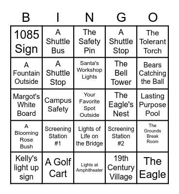 Picture Scavenger Hunt Bingo Card