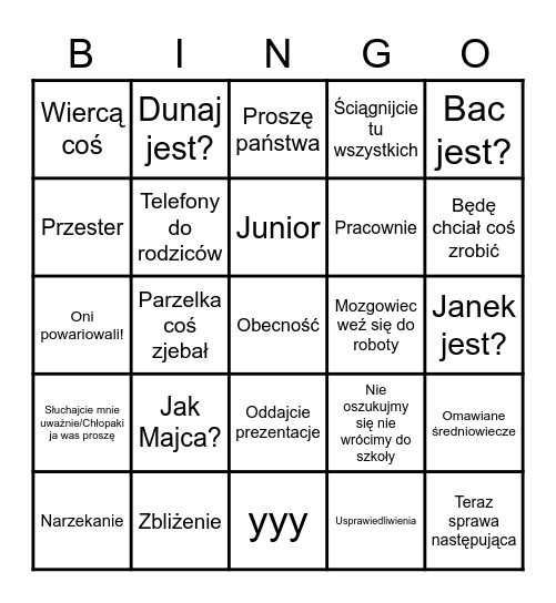 Popieskie Bingo Card