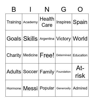 Lionel Messi Bingo Card