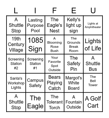 Picture Scavenger Hunt Bingo Card