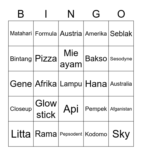 Untitled Bingo Card