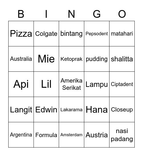 BINGO DENGAN FLE_LANGIT Bingo Card