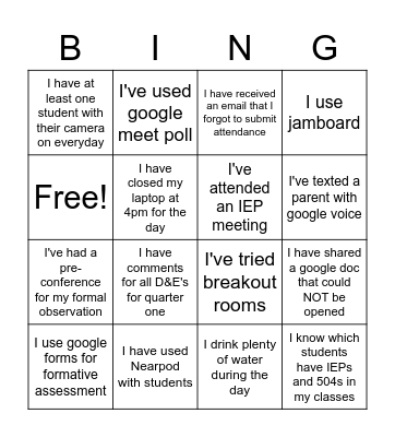 Right Start! Bingo Card