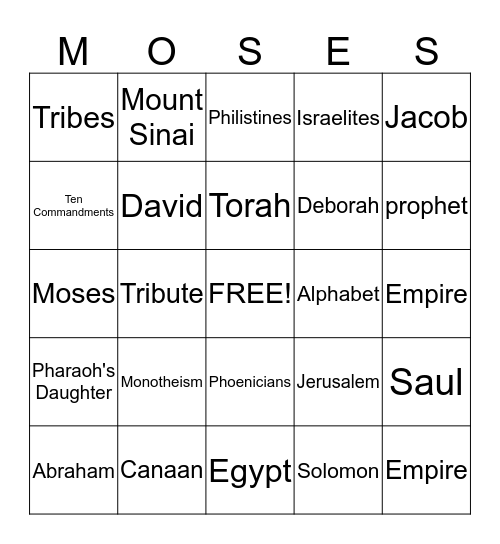 Israelites Bingo Card
