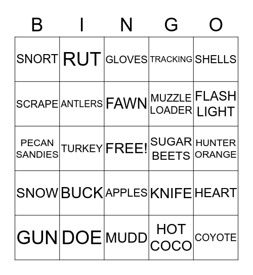 Hunting Bingo Card