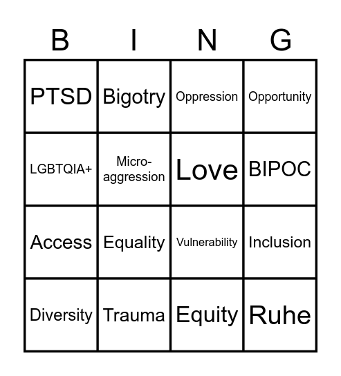 Terminology Bingo Card