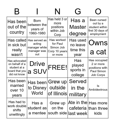 Get To Know Your Coworker Bingo Card