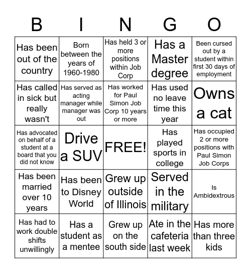 Get To Know Your Coworker Bingo Card