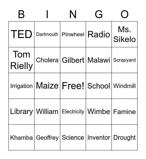 The Boy Who Harnessed the Wind Bingo Card