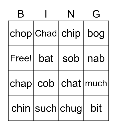 Ch and b Bingo Card