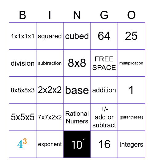 Exponents BINGO Card