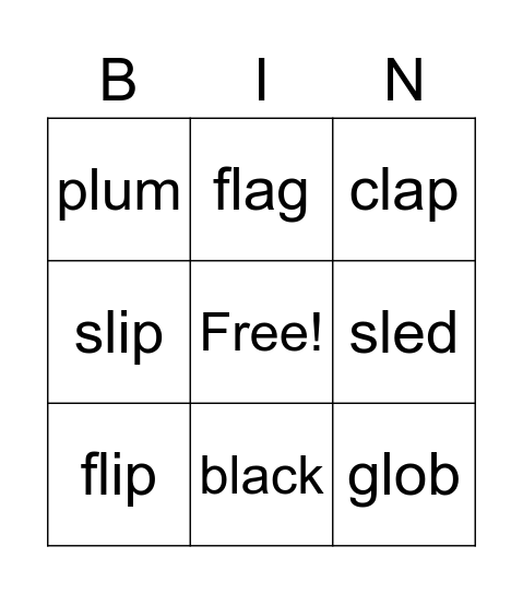 L Blends Bingo Card