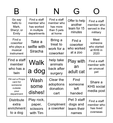 KHS Staff Bingo Card