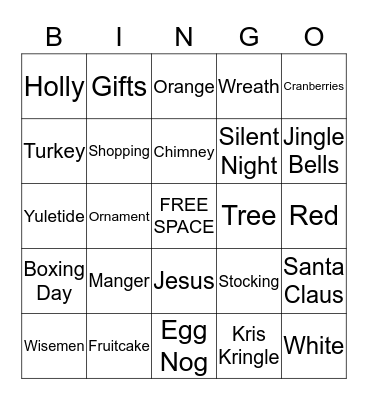 Christmas  Bingo Card