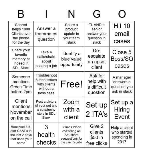Indeed Bingo Card