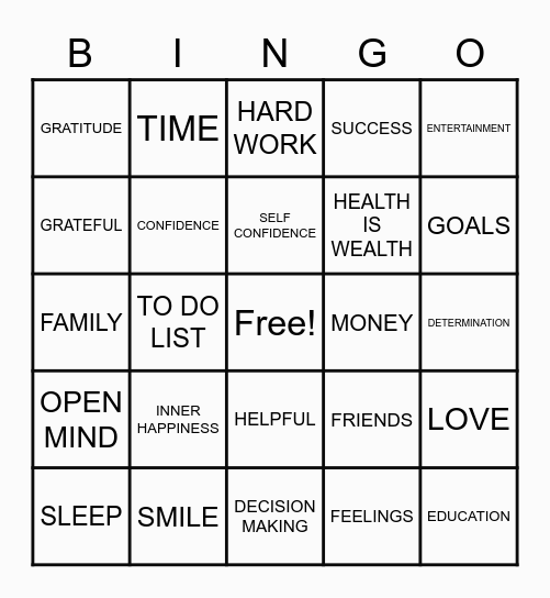 Essential Life Skills Bingo Card