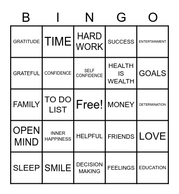Essential Life Skills Bingo Card