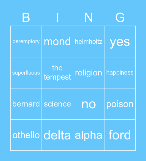 Brave New World Chapter 15 -17 Bingo Card