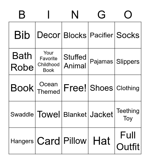 Baby Gift Bingo Card